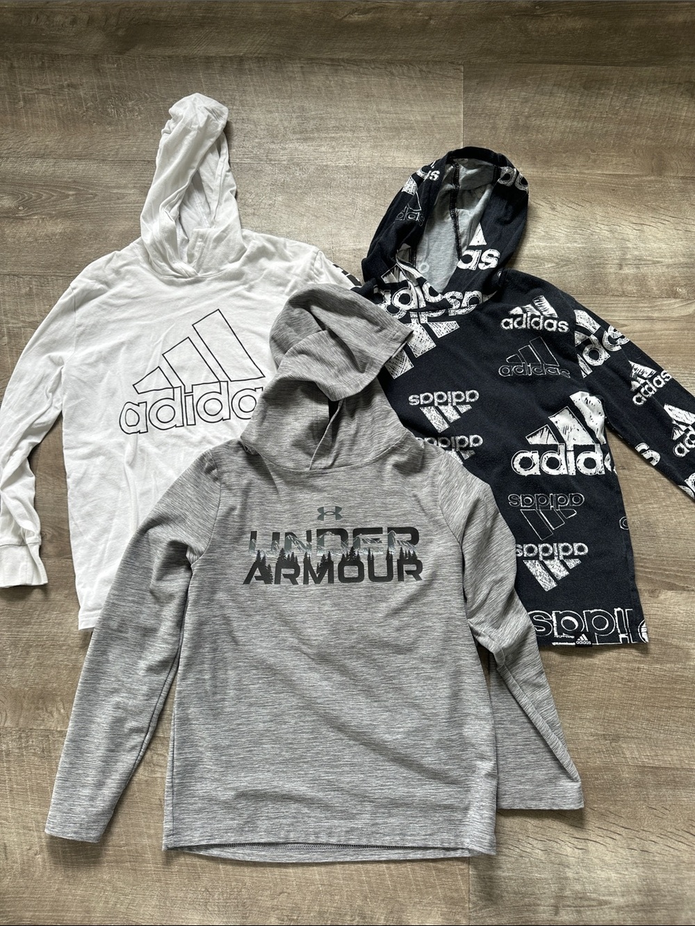 Adidas & Under Armour Black, White and Gray Hooded Long Sleeve Shirt - Kids